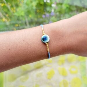 Handmade Dainty Blue Adjustable Bead Bracelet